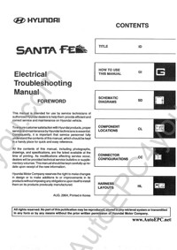 Hyundai Santa Fe service manual, repair manual, workshop manual, maintenance, electrical wiring diagrams, body repair manual Hyundai Santa Fe