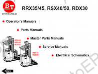BT RRX35/45, RSX40/50, RDX30 Forklift Parts and Service Manual spare parts catalog BT RRX35/45, RSX40/50, RDX30, workshop service manual, operator's manual, electrical schematics BT