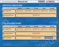Yamaha Motorcycle Repair Manuals, Electrical Wiring Diagrams, Specification, Pereodic Cheks and Adjustments Yamaha FZ6-N/S, YZF-R6, VP300, YP400/A, XP500/A