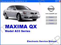 Nissan Maxima QX A33  1999-2005, electronic service manual Nissan Maxima A33, repair manual, workshop manual, maintenance, electrical wiring diagrams Nissan Maxuma QX A32, body repair manual