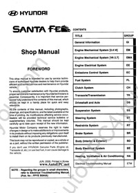 Hyundai Santa Fe service manual, repair manual, workshop manual, maintenance, electrical wiring diagrams, body repair manual Hyundai Santa Fe