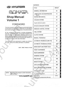 Hyundai Sonata 1997 service manual, repair manual, workshop manual, maintenance, electrical wiring diagrams, body repair manual Hyundai Sonata