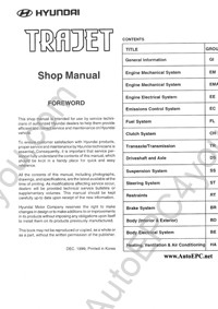 Hyundai Trajet service manual Hyundai, repair manual, workshop manual, maintenance, electrical wiring diagrams, body repair manual