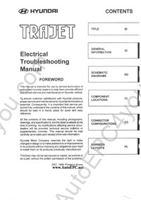 Hyundai Trajet service manual Hyundai, repair manual, workshop manual, maintenance, electrical wiring diagrams, body repair manual