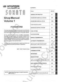 Hyundai Sonata 1999 service manual, repair manual, workshop manual, maintenance, electrical wiring diagrams, body repair manual Hyundai Sonata