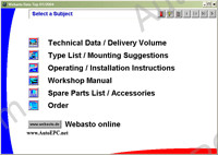 Webasto Data Top original spare parts catalogue, workshop manuals, service manuals, technical data, mounting suggestions, installation instructions, accessories