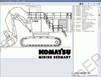 Komatsu Linkone Linkone, spare parts catalogue more than 1400 Komatsu models: hydraulic shovels, bulldozer, excavator, wheel loader, dump truck, motor grader, crane, mobile debris crusher, engines, and etc