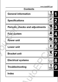 Yamaha Outboard Motors Service Manual, Specifications, Electrical Wiring Diagrams Yamaha E9.9D, E15D, EK9.9D, EK9.9J, EK15D, EK15P 20C, F15B, F2.5A, V6 2.6L HPDI, Z250D, LZ250D, Z250F, Z300A, LZ300A, Z300B, jetski Yamaha GP1300R, FX140, Yamaha FX Cruiser