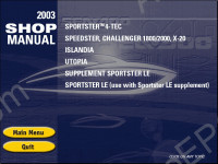 Bombardier Sea-Doo Sport Boats Challenger, Islandia, Speedster, Sportster, Utopia, X-20 shop manual, repair manual, service manual, electronic spare parts catalogue, flat tate time, racing handbook, bulletins, specification booklet, operator's guide