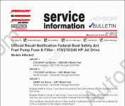 Mercury 2011 Midas, original spare parts catalog for boats and engines, service bulletin.